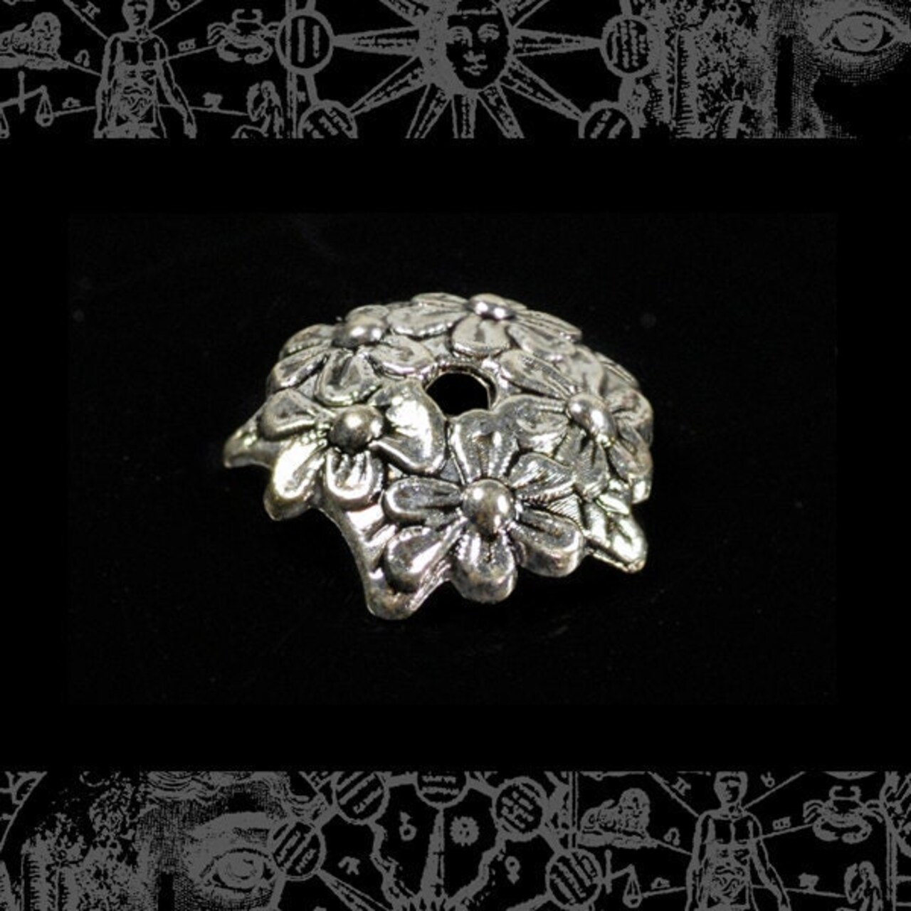 Floral Silver Finish Bead Caps 11mm - Set of Twenty-Four - ZS-BC03